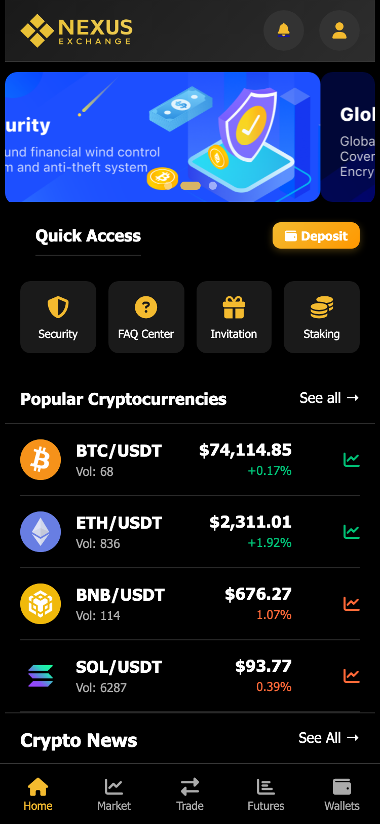 Nexus Exchange サイトスクリーンショット