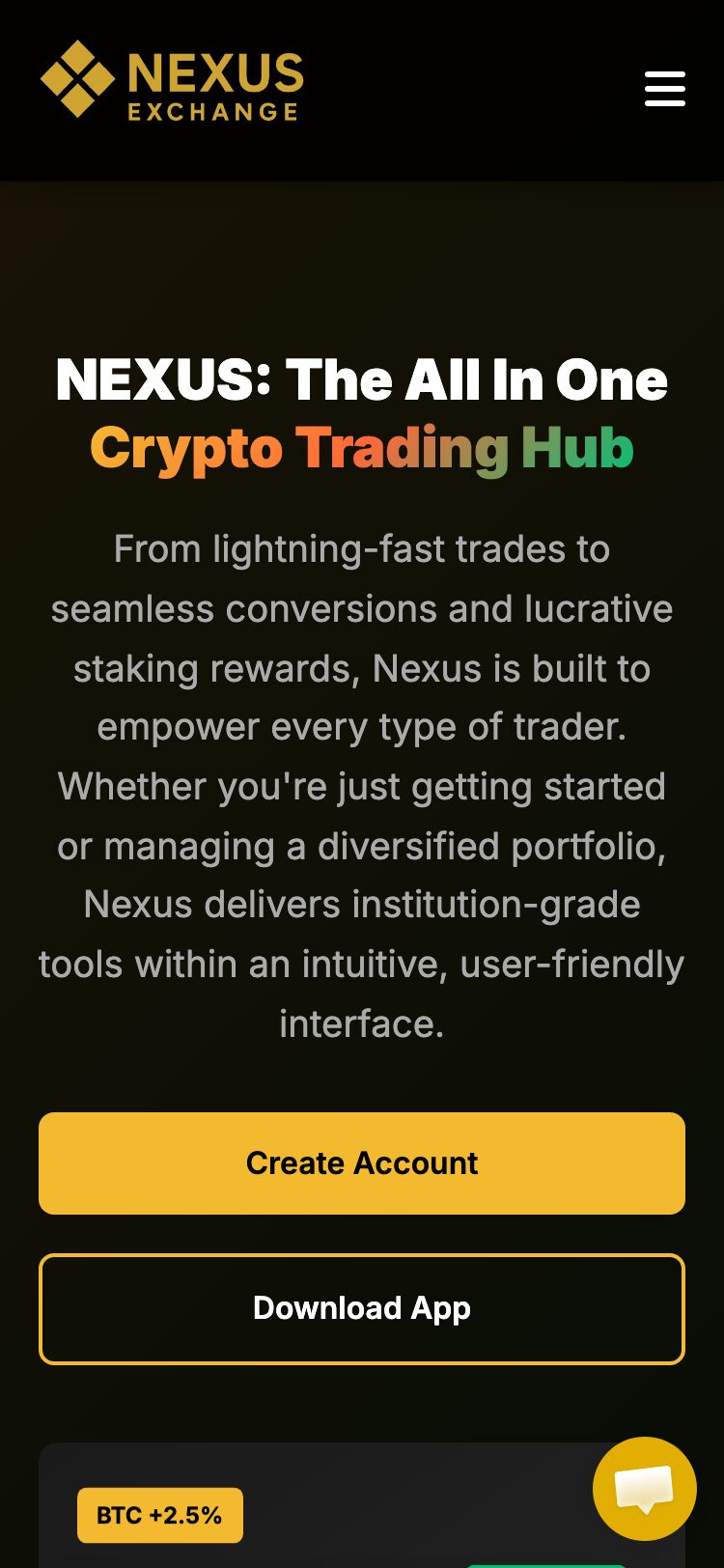 Nexus Exchange サイトスクリーンショット