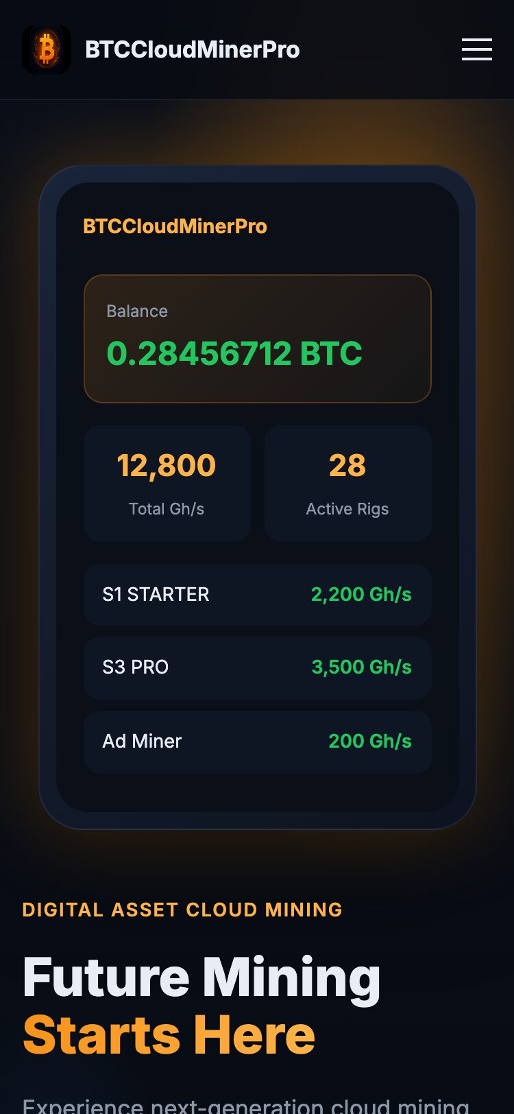 BTCCloudMinerPro サイトスクリーンショット